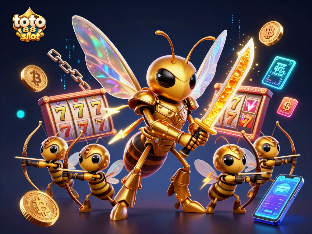 Win big with the dynamic toto 88 slot in this vibrant online casino illustrated scene.