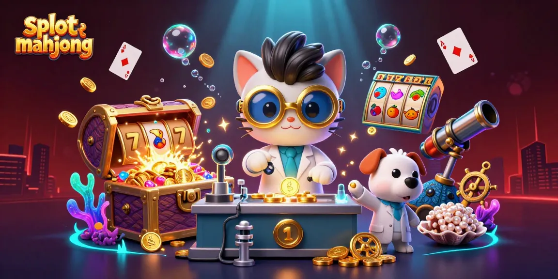 Experience slot mahjong with vibrant visuals of a mad scientist and dog creating winning energy.