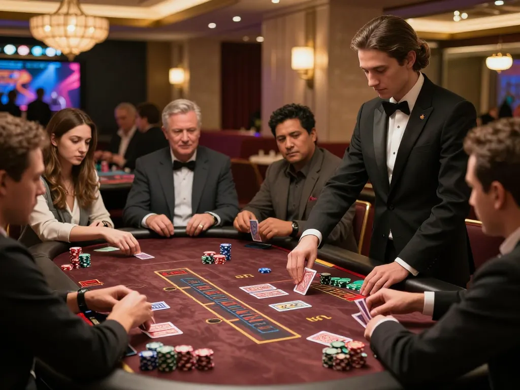 Experience mb88slot action at a luxurious blackjack table with engaging players and a professional dealer