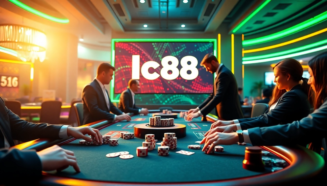 Experience the thrill of gaming at lc88.zip with vibrant casino tables and engaging dealers.