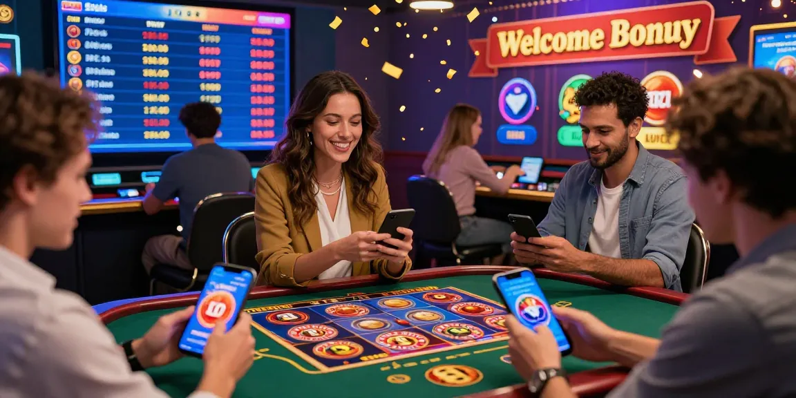 Experience the excitement of the best new online casinos with players enjoying mobile games and enticing bonuses.