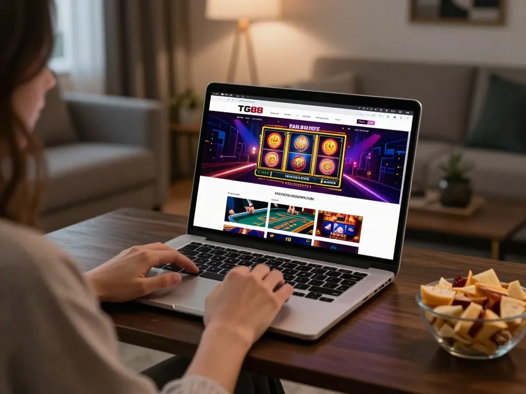 Play exciting slot games on TG88 online casino with a cozy home gaming setup.