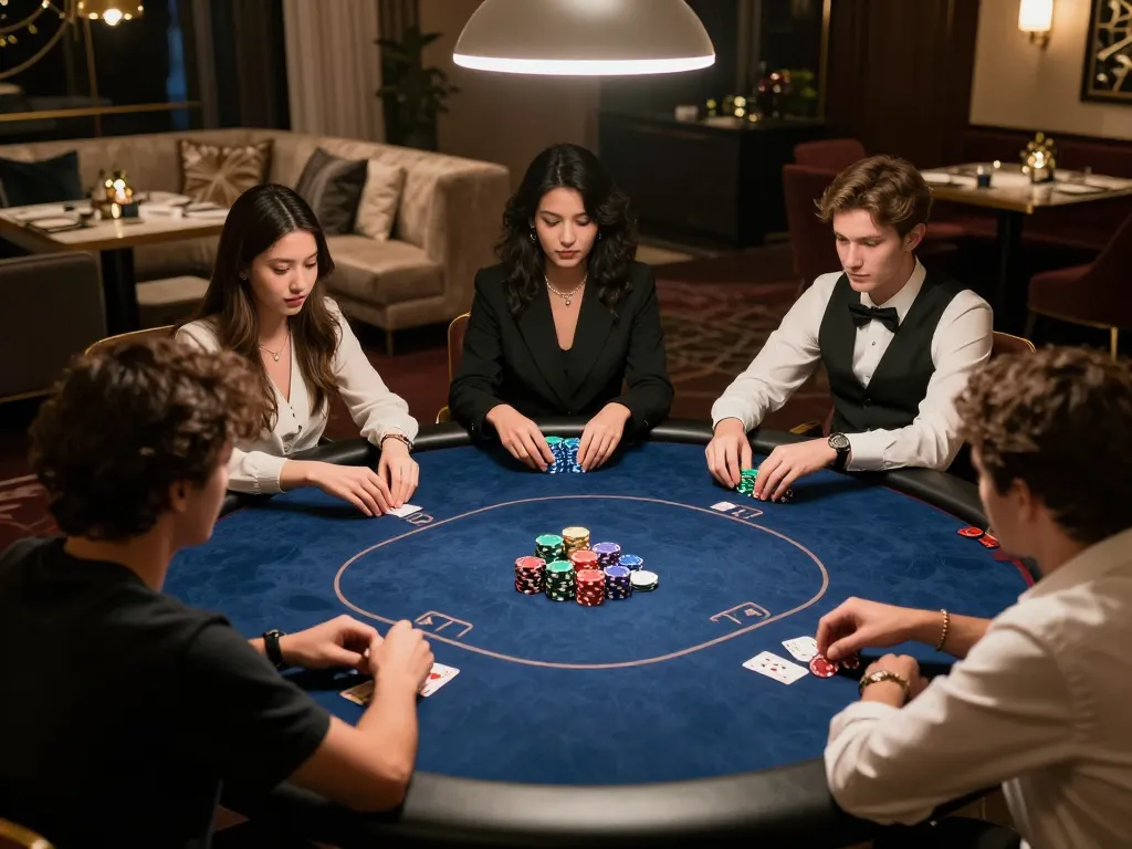 vipwin players engaged in a friendly poker game at a luxurious home setup