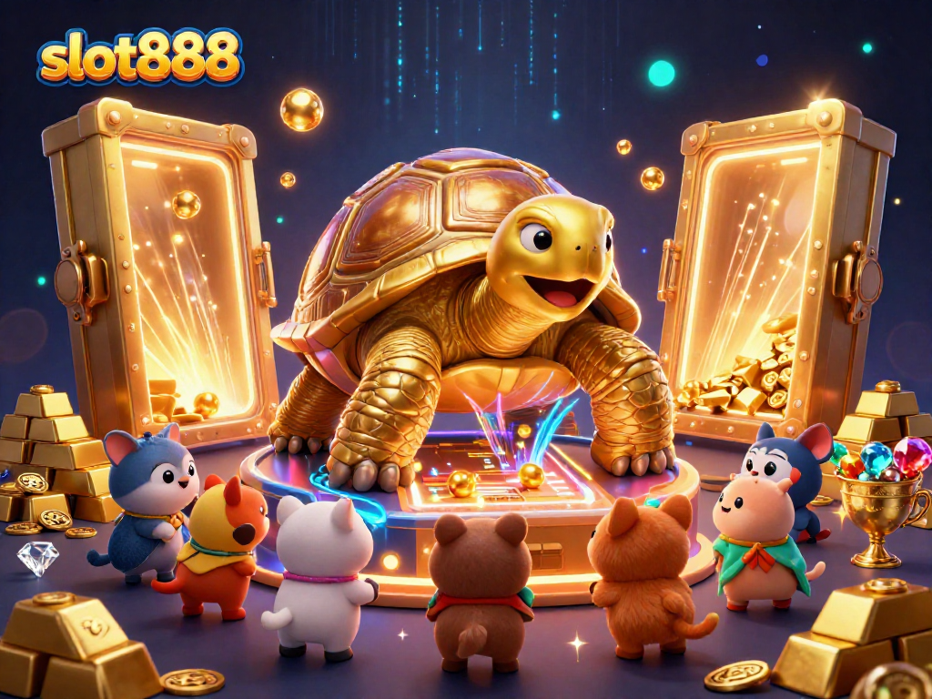 Menang di slot888 sambil menikmati suasana megah dengan karakter unik dan cahaya berkilauan.