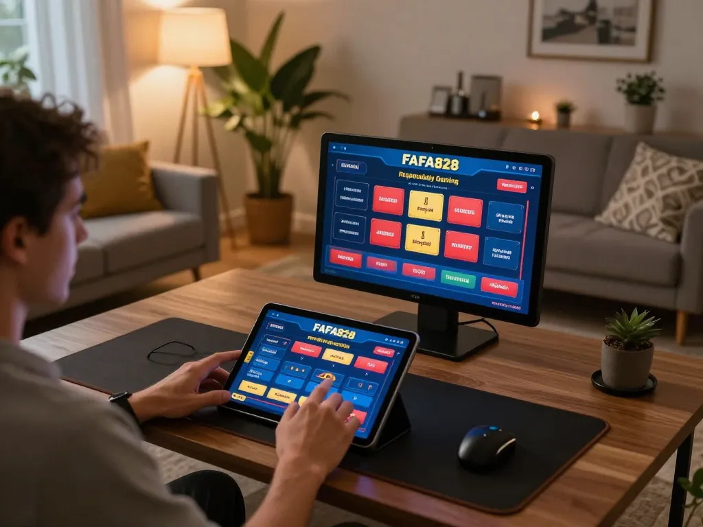 Player enjoying FAFA828 online gaming experience on a tablet at home, showcasing effort in strategic betting