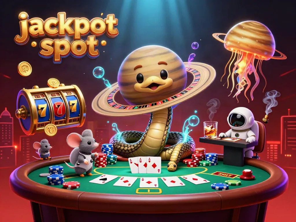 Experience the excitement of jackpot slot with lively astronauts betting on Saturn's rings as a cosmic roulette wheel.