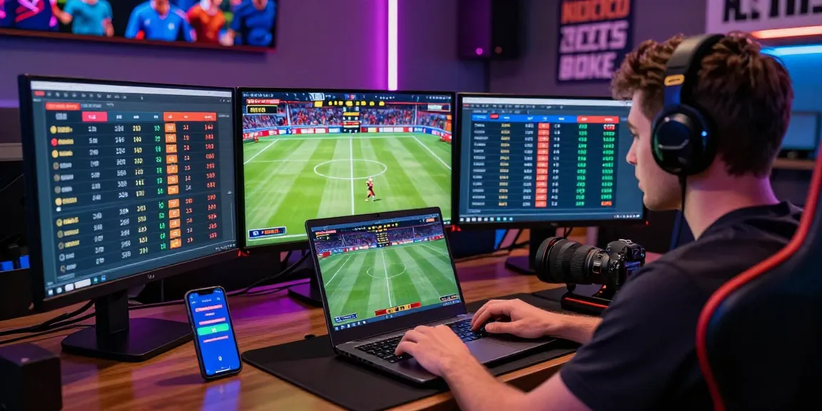 LUCK8 user experiencing live sports betting on multiple screens, showcasing an engaging online betting environment.