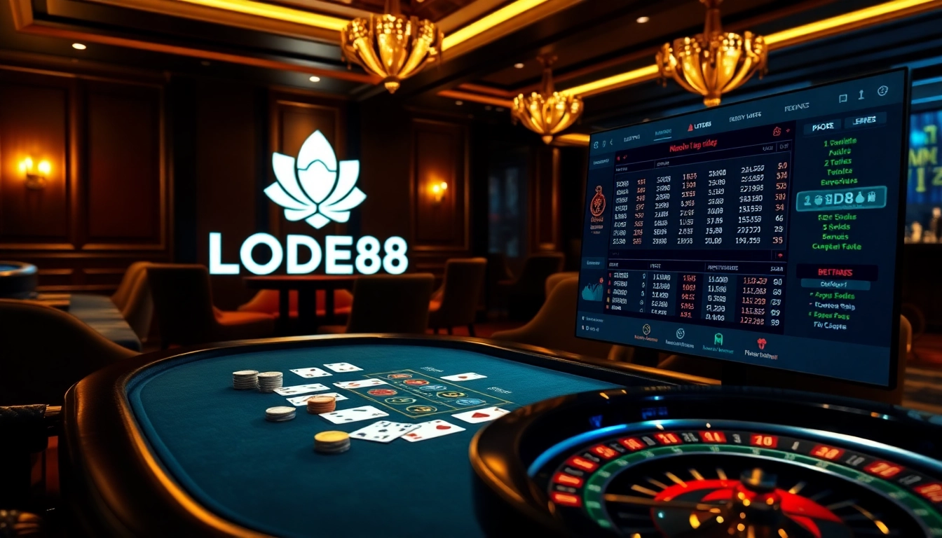 Betting on lode88 with vibrant poker chips and an engaging online interface.