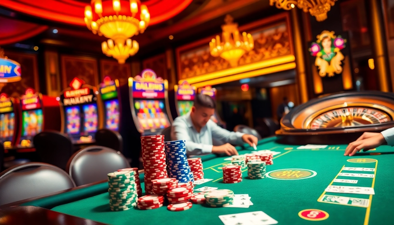Experience the thrill of 68win as players engage in a captivating poker game at a luxurious casino.