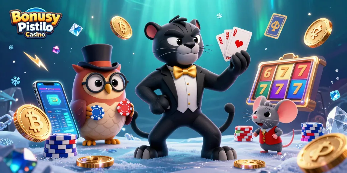 Play at Bonusy Pistolo Casino with exciting promotions and characters dealing cards in an engaging scene.