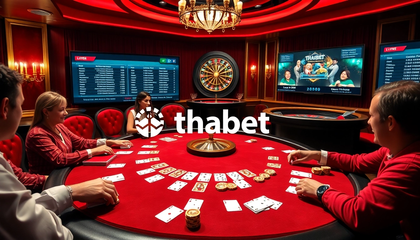 Experience excitement at Thabet's poker table with vibrant chips and modern gambling interfaces.