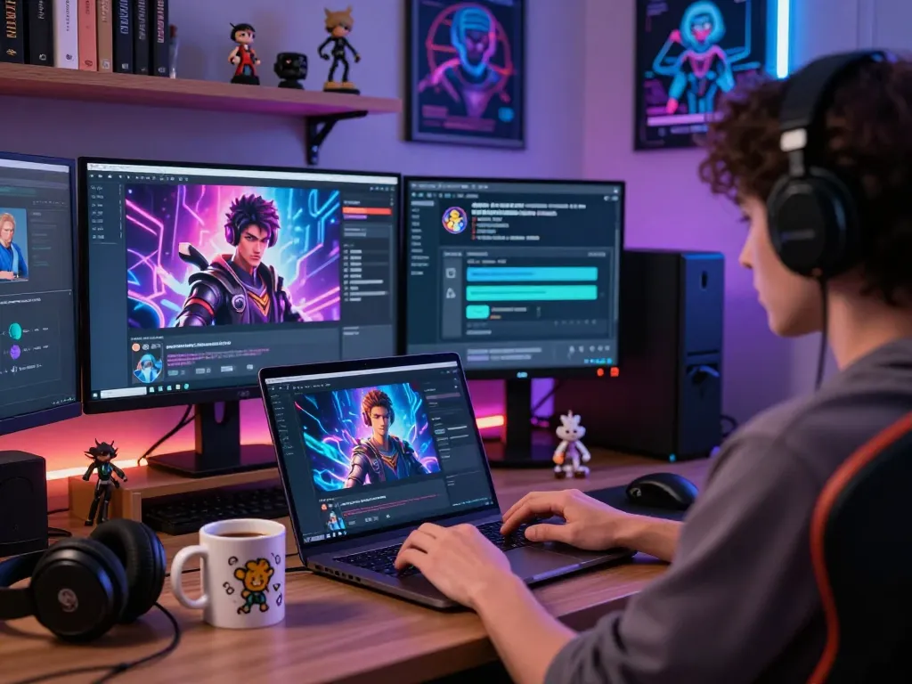 Engaging NSFW AI chat scene with dynamic character interface and vibrant workspace elements.