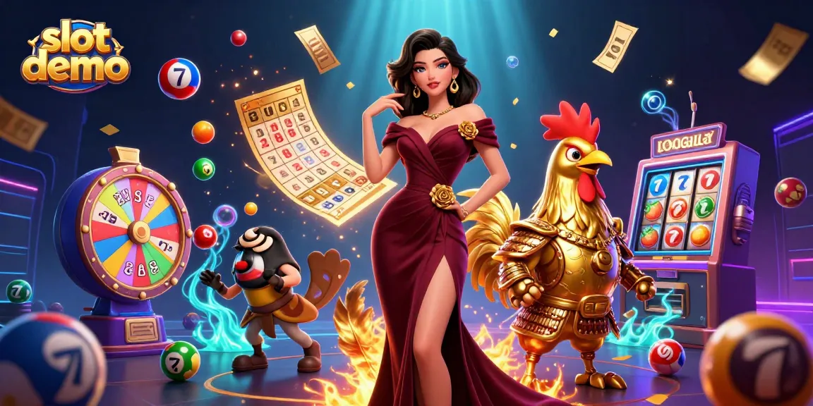 Play thrilling slot demo games with unlimited spins in this vibrant casino scene.