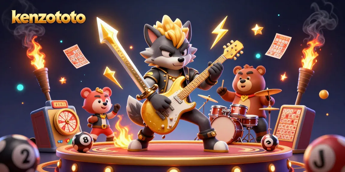 Engage in thrilling lottery draws with kenzototo's dynamic 3D characters on a vibrant casino stage.