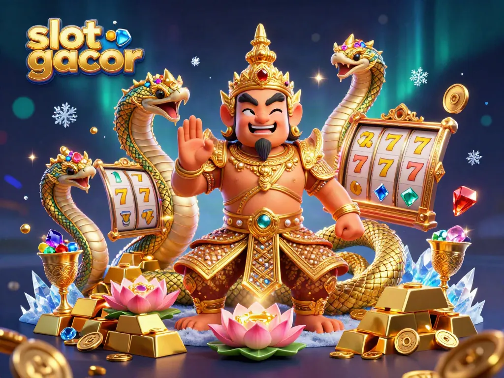 Experience the thrill of slot gacor with colorful slot reels, gold treasures, and mystical guardians.