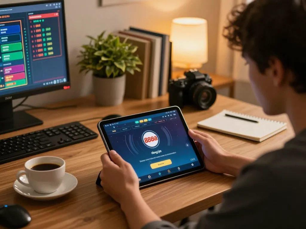 Player using tablet to log into đăng nhập 88aa for exciting online casino gaming experience