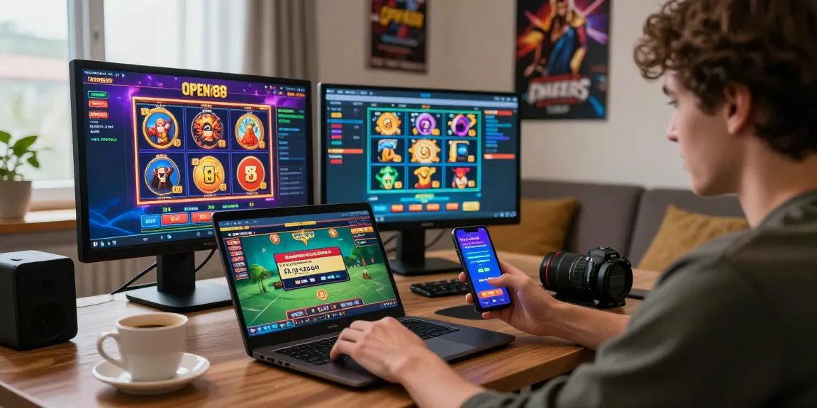 Engaged player enjoying OPEN88 online gaming in a vibrant and modern setup.