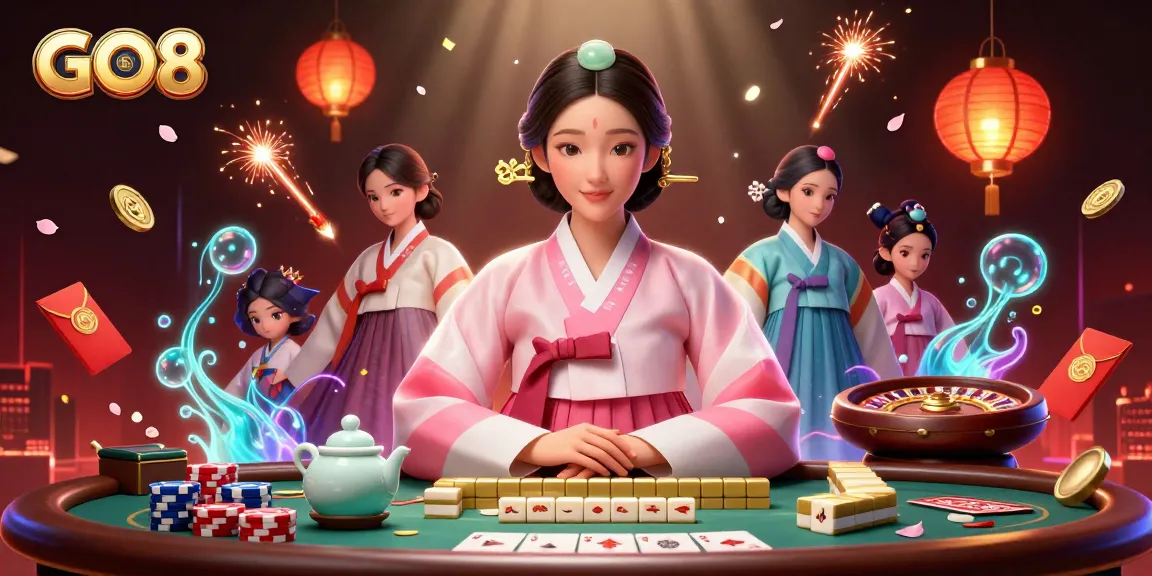 Engage with GO8 at the poker table, featuring 3D poker chips and vibrant elements for a thrilling gambling experience.