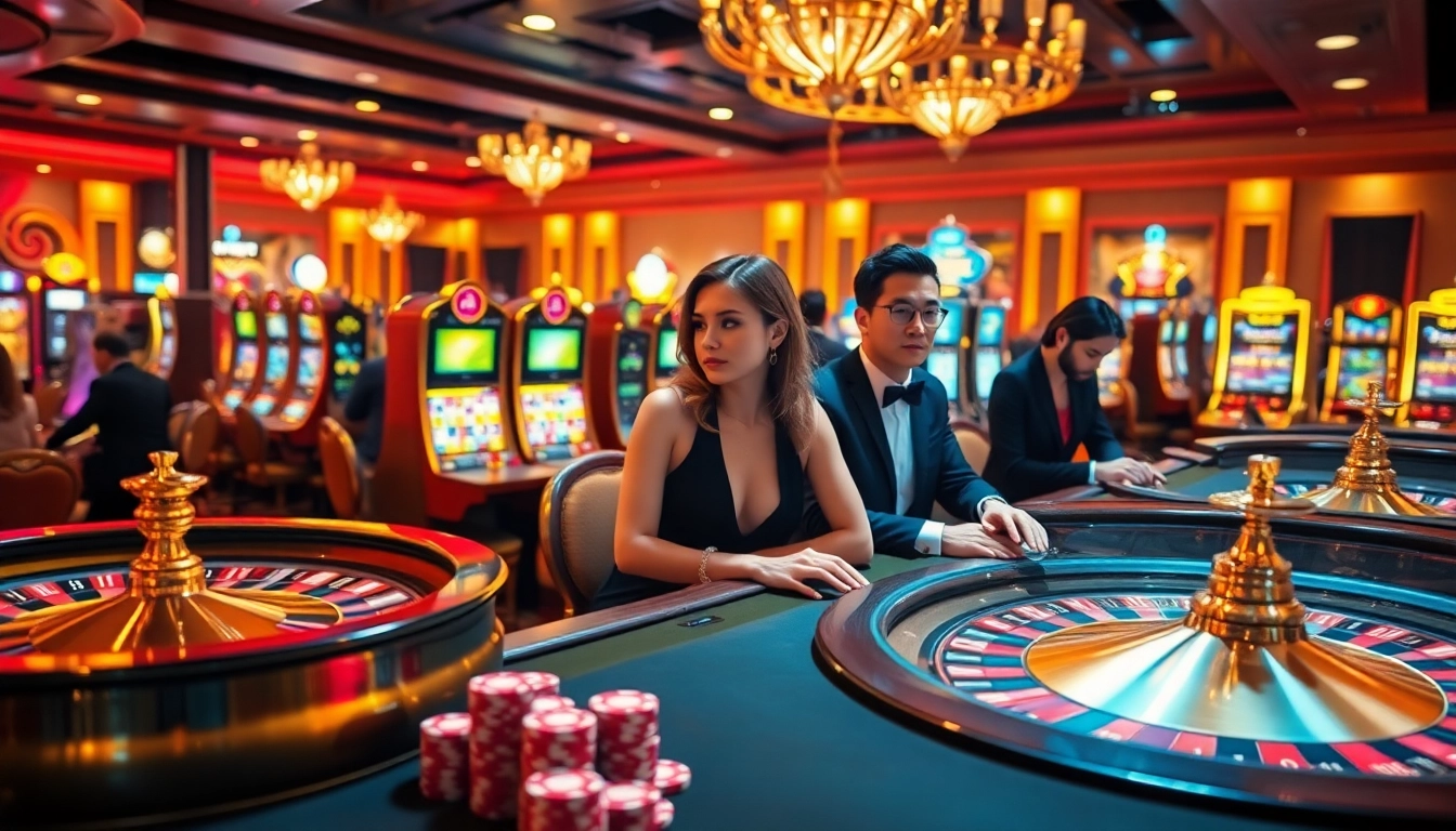 Experience the thrill of THA BET with a vibrant casino scene showcasing poker chips and roulette.