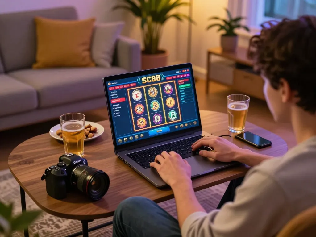 Engaging gameplay at SC88 online casino with vibrant slots interface on laptop screen.