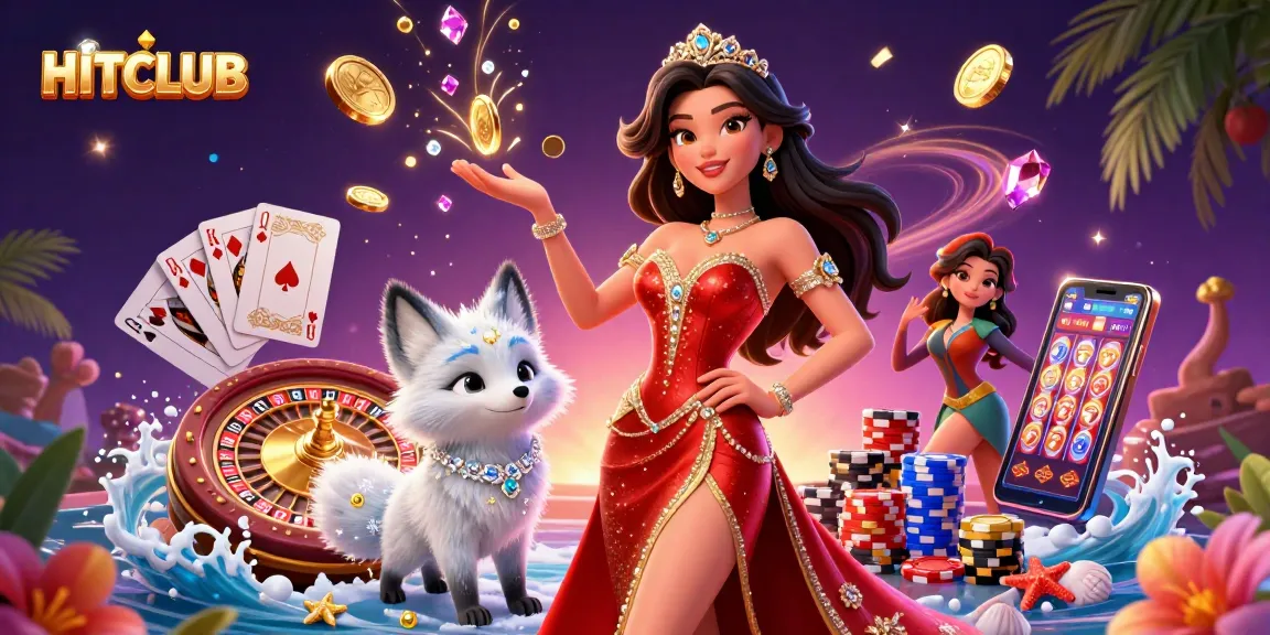 Experience thrilling games at HITCLUB with royal flush and dazzling casino elements.