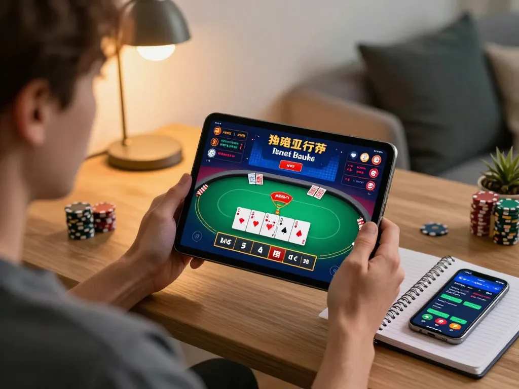 Experience live casino gaming using lc88 on a tablet in a cozy home setting.