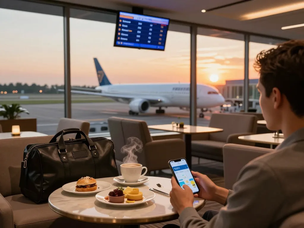 Experience premium travel with 789P at an elegant airport lounge, capturing comfort and anticipation.