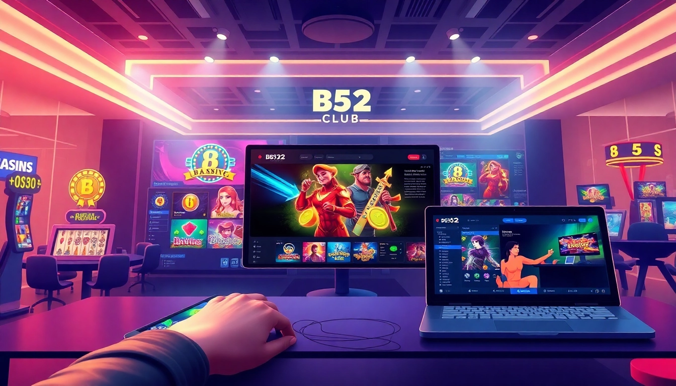 B52 Club illustration showcasing online casino games in a modern, inviting environment.