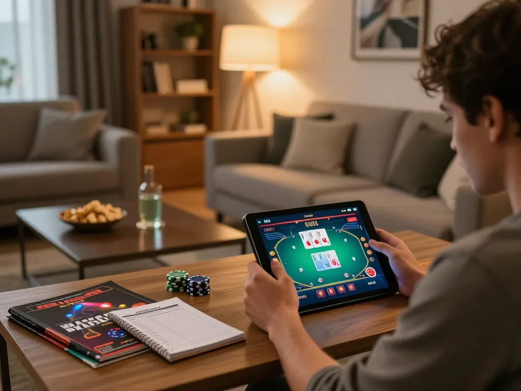 C168 Official online poker gameplay with vibrant interface and player strategy in a cozy setting.