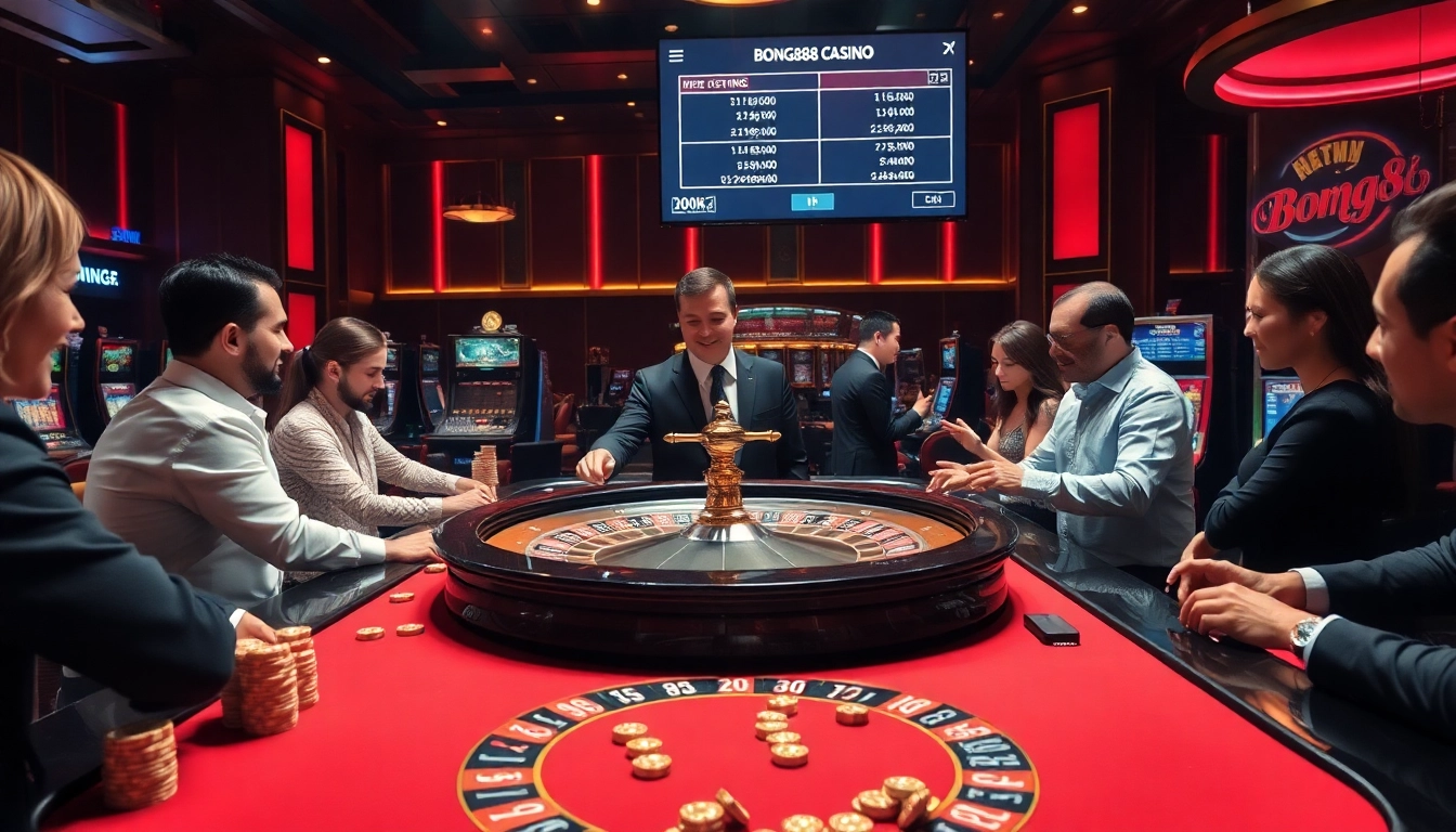 Experience the thrill of winning at https://bong88.casino/ with an engaging roulette game surrounded by eager players.