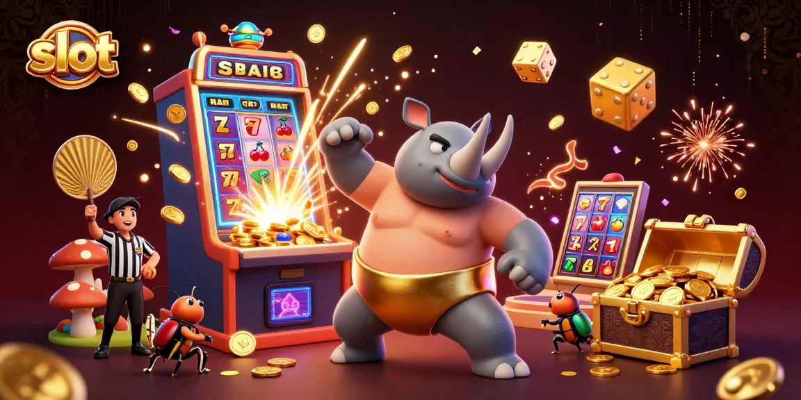 Experience thrilling slots action as golden coins fly in a vibrant casino scene.