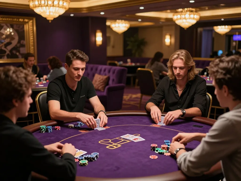 Alarife Architects' winning strategies showcased in a VIP poker gaming scene with focused players and luxurious decor.