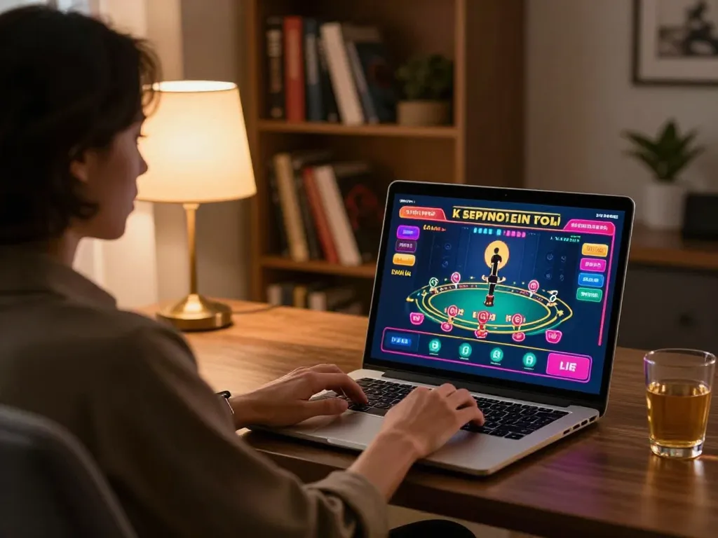 Player enjoying live casino action on laptop at home while managing bets on god55 platform