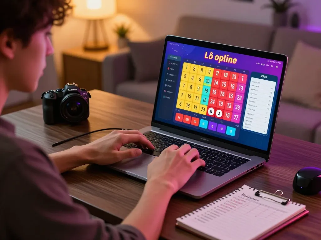 Lô đề online gaming setup featuring a player engaged in strategy while using a laptop at home