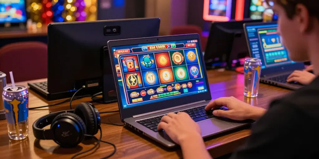 Player enjoying slot gacor games online with vibrant graphics and a festive atmosphere.
