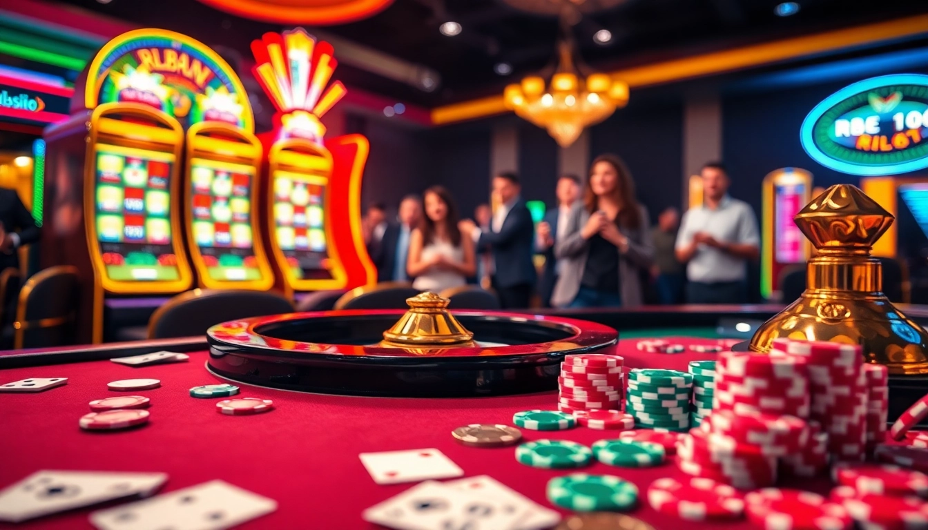 RR88 players enjoying vibrant casino games at a roulette table with chips and cards.
