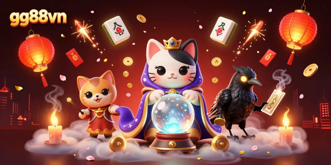 Experience the thrill of gg88vn with this vibrant casino-themed illustration featuring festive elements and fortune tellers.