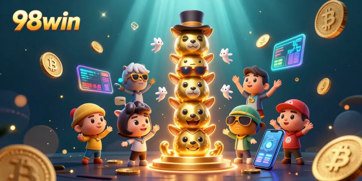 Win big at 98win with dynamic casino features and crypto elements in this vibrant scene.