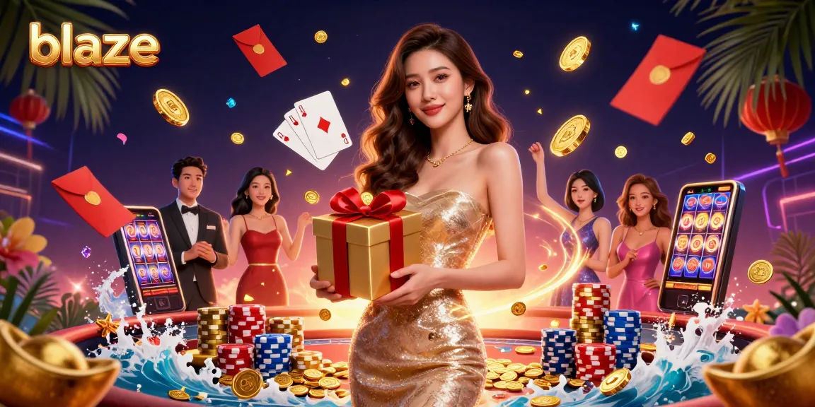 Place your bets and win big at blaze with a stunning Asian woman celebrating at a vibrant casino scene.
