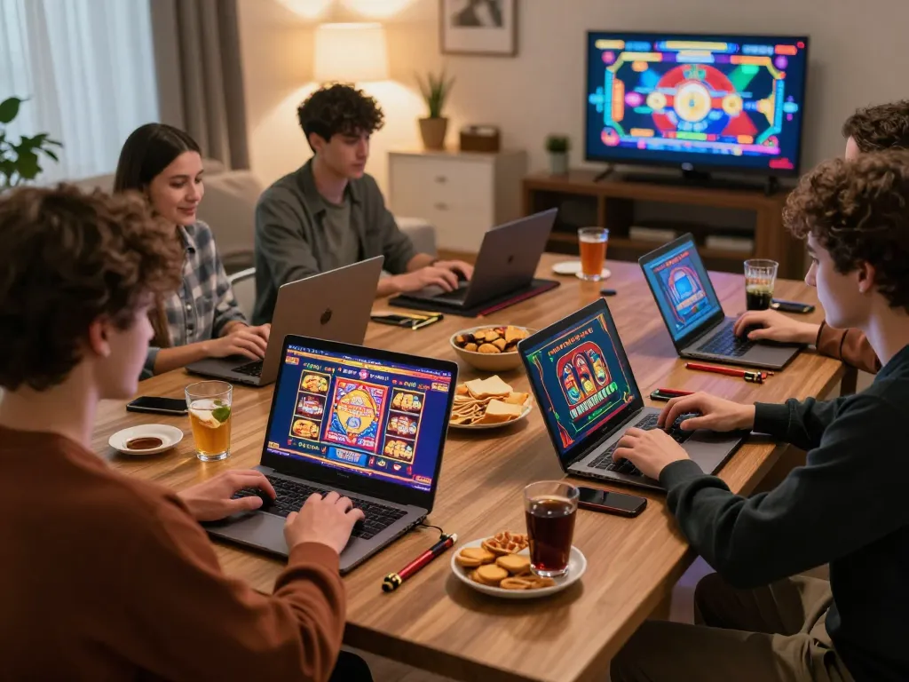 Enjoying online gaming at home with inkingrey, players engaged in various casino games on multiple devices.