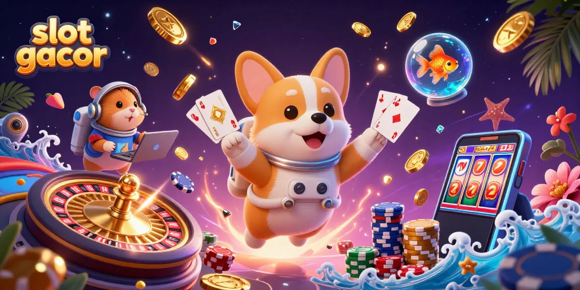 Experience slot gacor with a vibrant 3D illustration showcasing a playful casino scene.