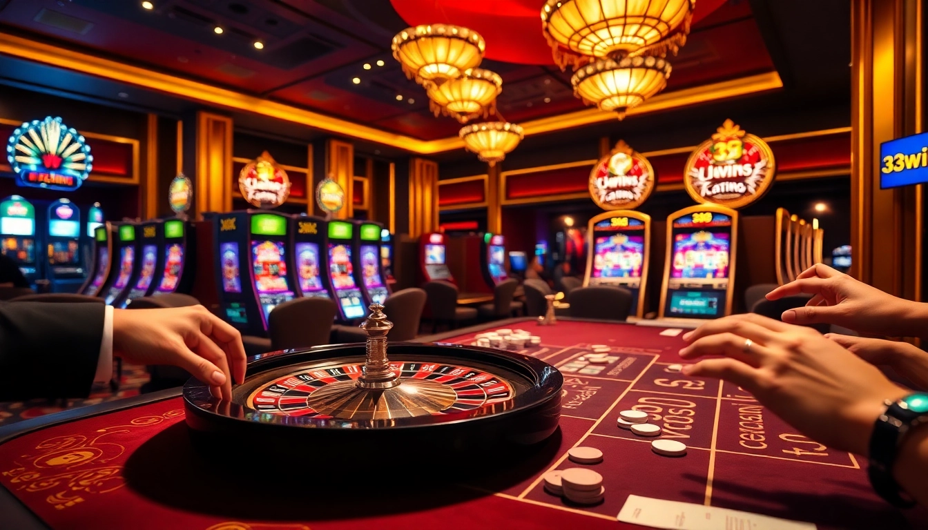 Exciting gambling scene at 33win casino showcasing vibrant tables and players.