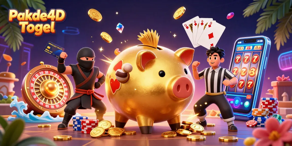 Join the excitement of Pakde4D Togel with a dynamic scene featuring casino-themed characters and vibrant elements.