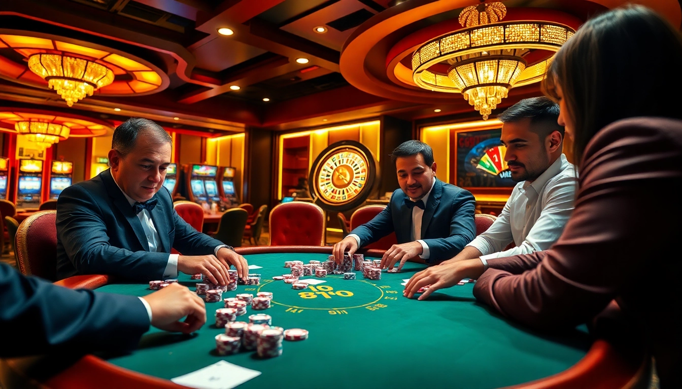 Experience the thrill of high-stakes poker at 88aa, showcasing focused players and vibrant casino elements.