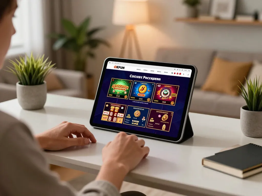 Engage with OKFUN's online gaming platform while enjoying a relaxing home setup