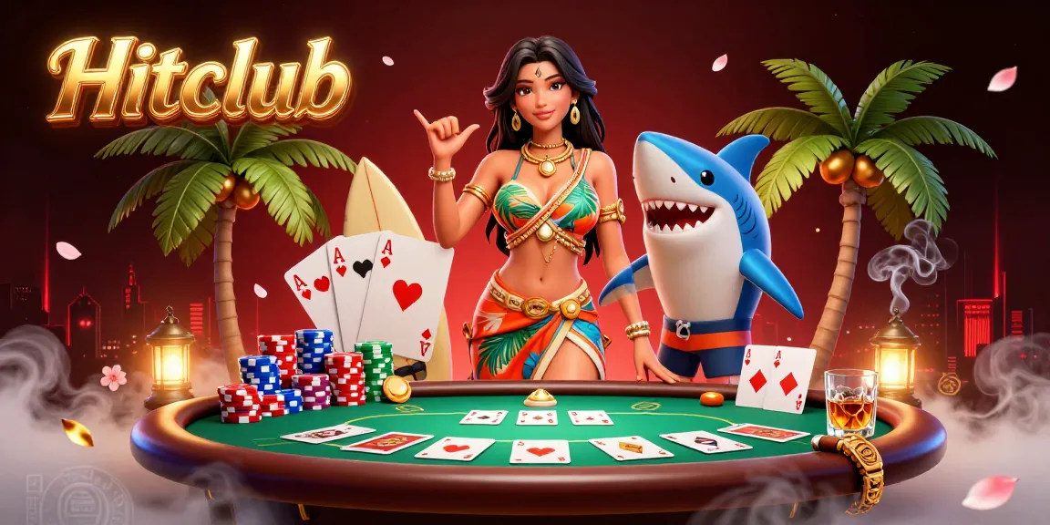 Hitclub offers vibrant poker excitement with glamorous characters amidst colorful gaming elements.