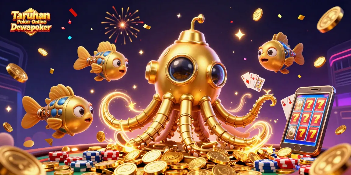 Engage with Taruhan Poker Online Dewapoker through this vibrant 3D scene showcasing poker chips and cards.