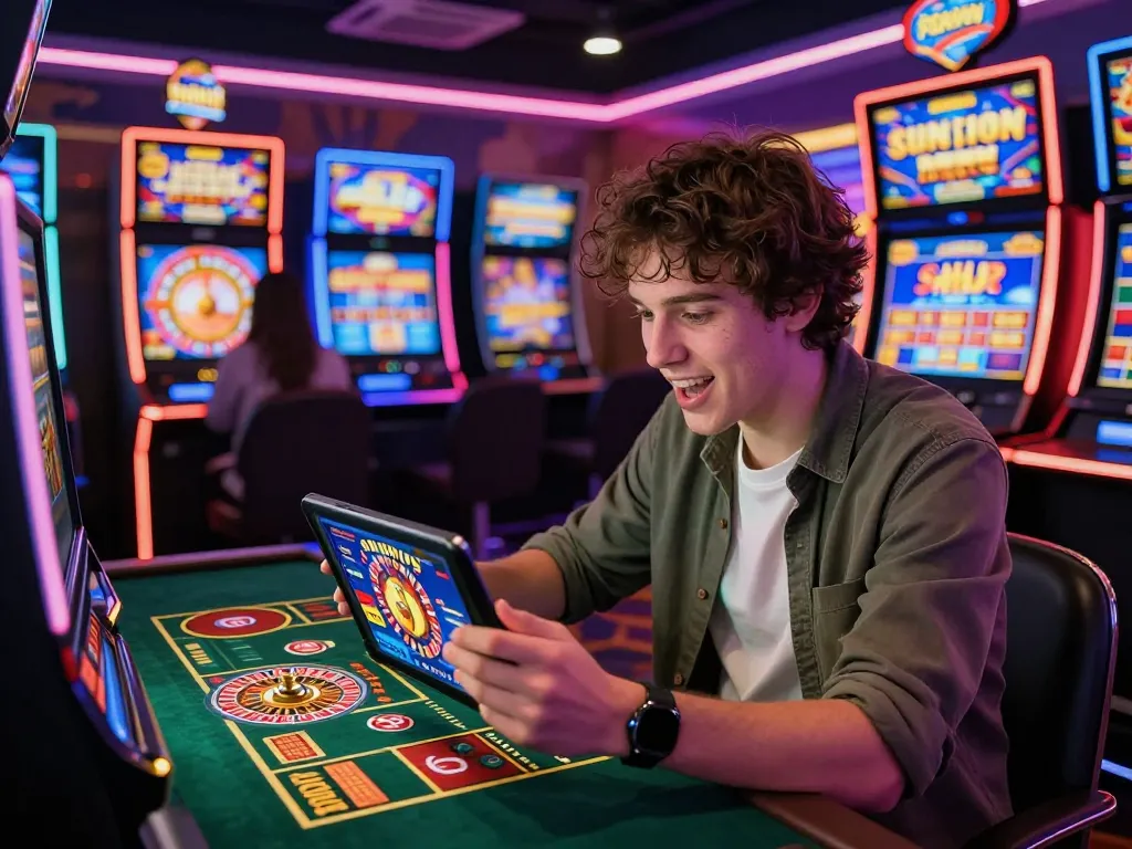 Engaging player enjoying the sunwin game in a vibrant online casino environment with digital slot machines.
