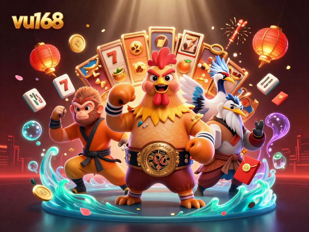 Engage with thrilling slots at vu168, showcasing vibrant characters and immersive elements.