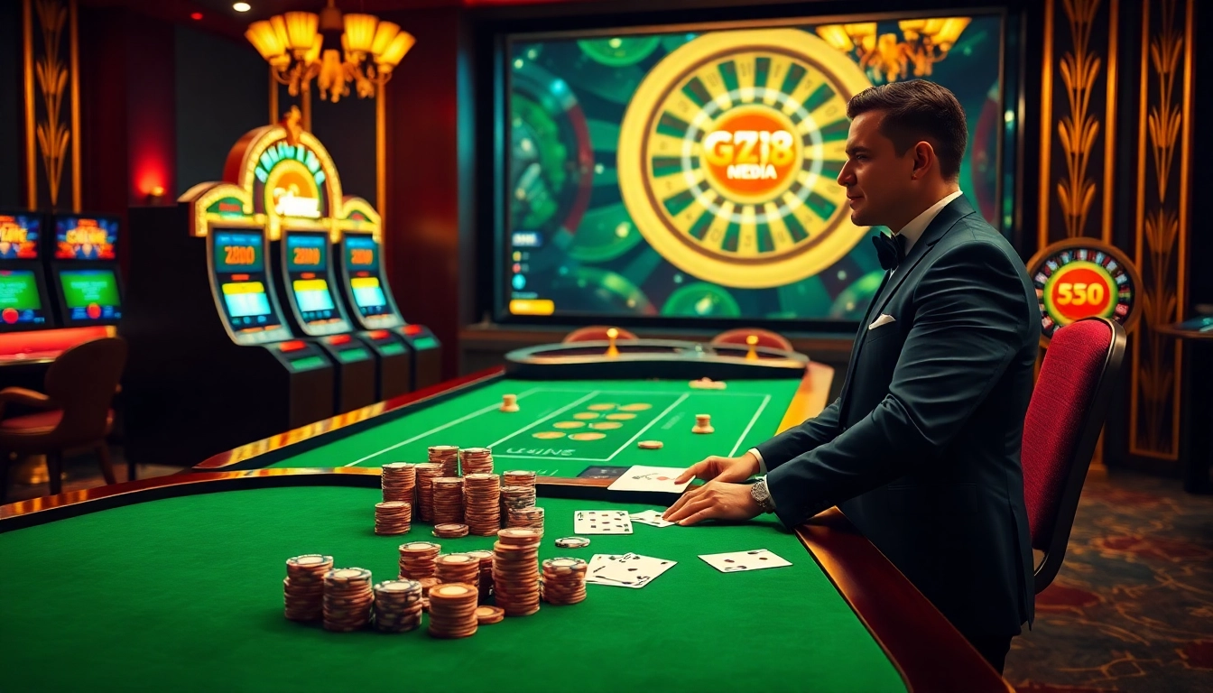 Enjoy thrilling gameplay at gg88 media with a vibrant casino table and excited player interactions.